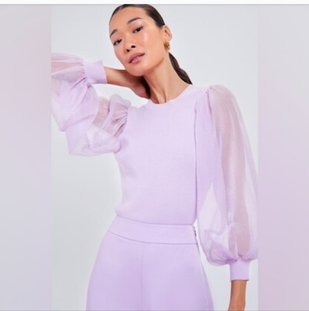 Tuckernuck Lavender Sheer Puff-Sleeve Knit Top